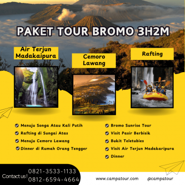 Paket Tour Bromo 2 Hari 1 Malam (2H1M): Rafting Songa dan Air Terjun Madakaripura