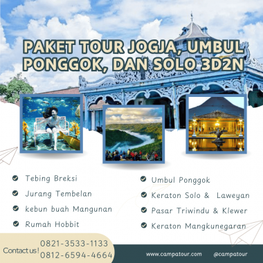 Paket Tour Yogyakarta, Umbul Ponggok, dan Solo 3 Hari 2 Malam (3H2M)