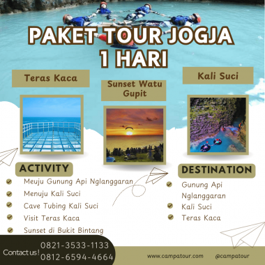 Paket Tour Jogja 1 Hari : Sukarame Rice Field, Kalisuci,Teras Kaca, dan Sunset Watu Gupit