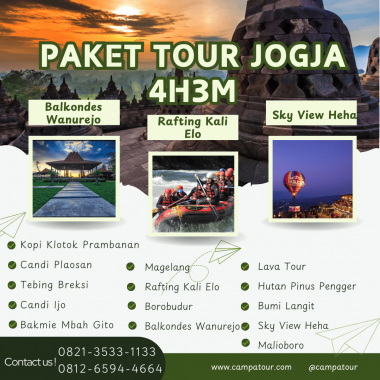 Paket Tour Jogja 4 Hari 3 Malam (4H3M) – Rafting Sungai Elo dan Sky View Heha