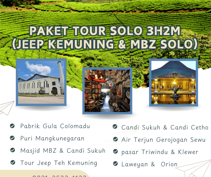 Paket Tour Solo 3H2M (3 Hari 2 Malam): Jeep Kebun Teh Kemuning & Masjid MBZ Solo
