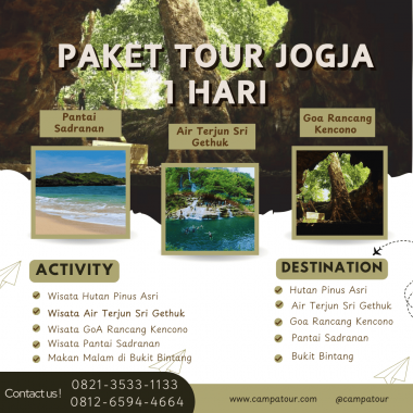 Paket Tour Jogja 1 Hari: Goa Rancang Kencono, Air Terjun Sri Gethuk, Pantai Sadranan