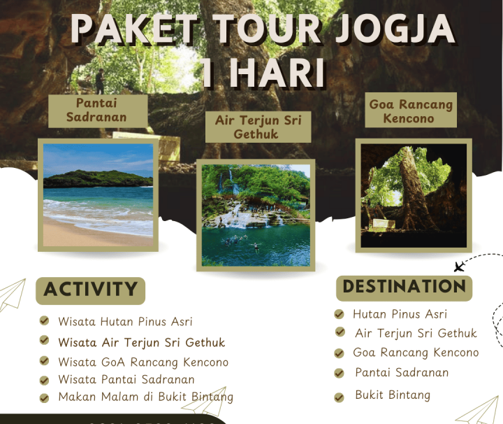 Paket Tour Jogja 1 Hari: Goa Rancang Kencono, Air Terjun Sri Gethuk, Pantai Sadranan