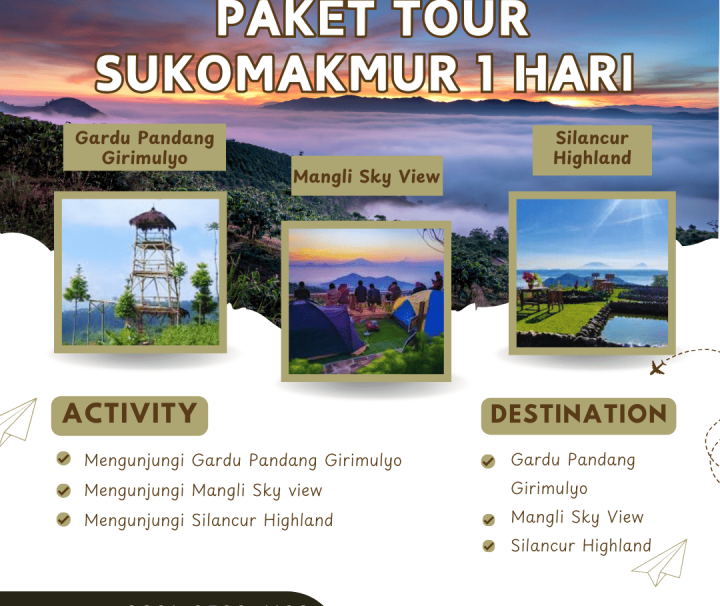 Paket Tour Sukomakmur 1 Hari: Gardu Pandang Girimulyo, Mangli Sky View Dan Silancur Highland