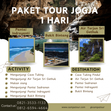 Paket Tour Jogja 1 Hari: Cave Tubing Pindul, Air Terjun Sri Gethuk, Pantai Sadranan, Pantai Indrayanti Dan Bukit Bintang