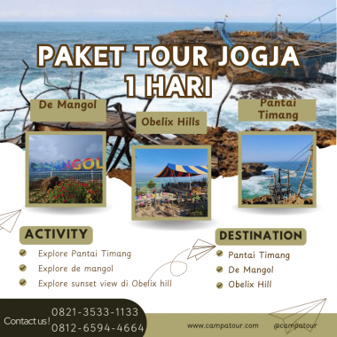 Paket Tour Jogja 1 Hari: Pantai Timang, Explore De Mangol Dan Sunset Obelix Hill