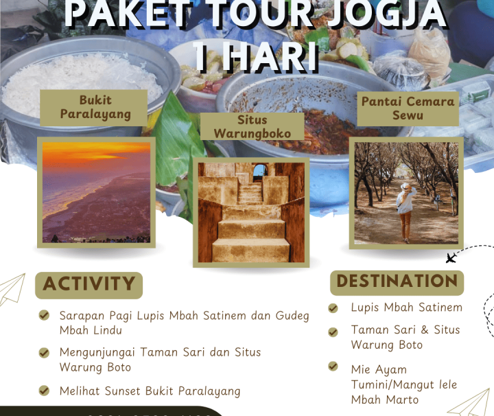 Paket Tour Jogja 1 Hari: Lupis Mbah Satinem, Strolling Di Taman Sari, Situs Warung Boto, Pantai Cemara Sewu, Bukit Paralayang