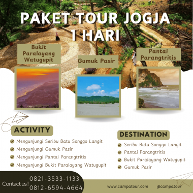 Paket Tour Jogja 1 Hari: Seribu Batu Songgo Langit, Pantai Parangtritis, Gumuk Pasir Dan Bukit Paralayang Watugupit