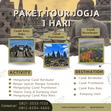 Paket Tour Jogja 1 Hari: Candi Borobudur, Candi Prambanan, Candi Ratu Boko Dan Obelix Hill