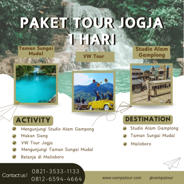 Paket Tour Jogja 1 Hari: Studio Alam Gamplong, VW tour dan Taman Sungai Mudal