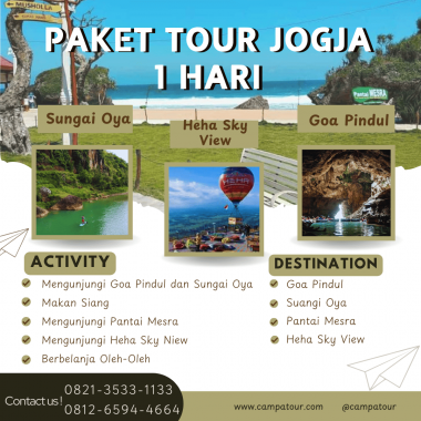 Paket Tour Jogja 1 Hari: Goa Pindul, Sungai Oya, Pantai Mesra Dan Heha Sky View