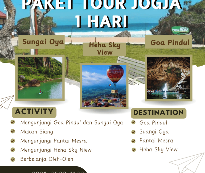 Paket Tour Jogja 1 Hari: Goa Pindul, Sungai Oya, Pantai Mesra Dan Heha Sky View