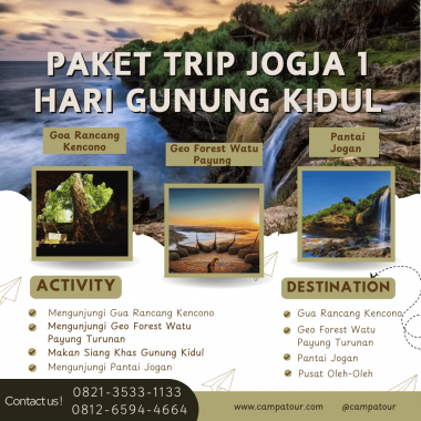 Paket Trip Jogja 1 Hari Gunung Kidul: Goa Rancang Kencono, Geo Forest Watu Payung, Pantai Jogan