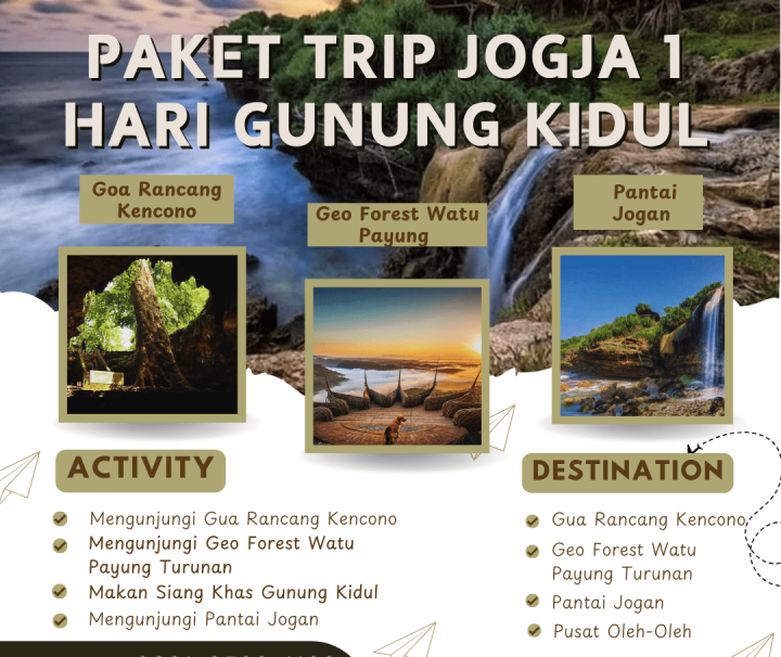 Paket Trip Jogja 1 Hari Gunung Kidul: Goa Rancang Kencono, Geo Forest Watu Payung, Pantai Jogan
