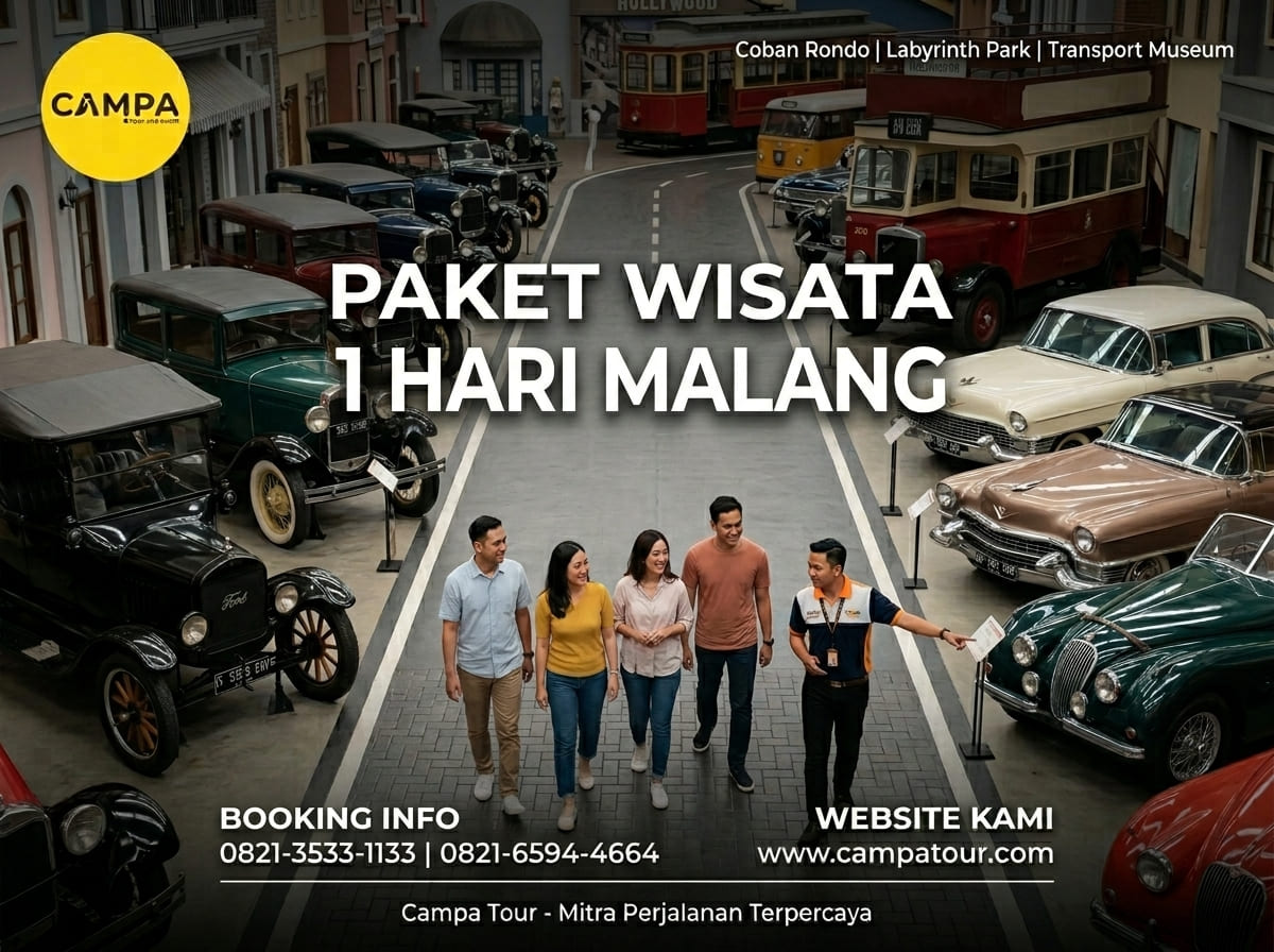 Paket Tour Malang 1 Hari: Coban Rondo, Taman Labirin Dan Museum Angkut bersama Campa Tour