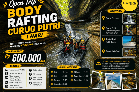 Open Trip Body Rafting Curug Putri 1 Hari bersama Campa Tour