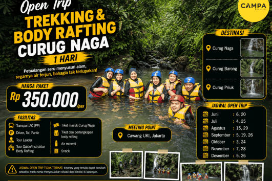 Open Trip Trekking dan Body Rafting Curug Naga 1 Hari bersama Campa Tour