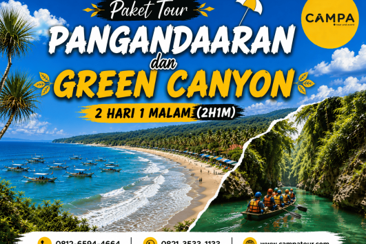 Paket Tour Wisata Pangandaran dan Green Canyon 2 Hari 1 Malam (2H1M) bersama Campa Tour