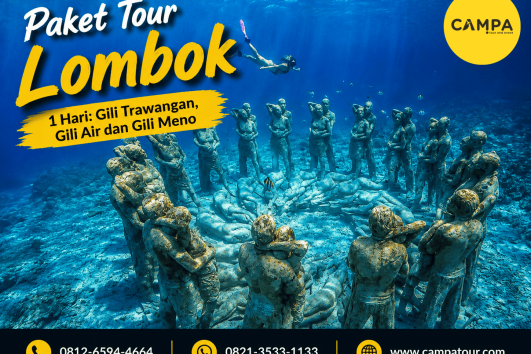 Paket Tour Lombok 1 Hari mengunjungi Gili Trawangan, Gili Air dan Gili Meno bersama Campa Tour
