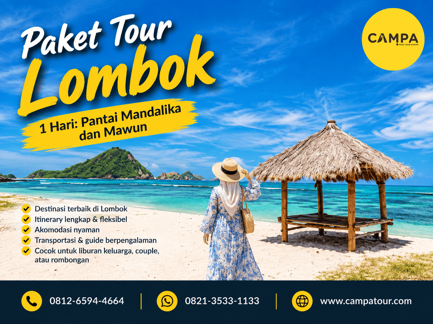 Paket Tour Lombok 1 Hari mengunjungi Pantai Mandalika dan Mawun bersama Campa Tour