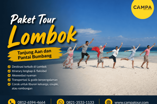 Paket Tour Lombok mengunjungi Tanjung Aan dan Pantai Bumbang bersama Campa Tour