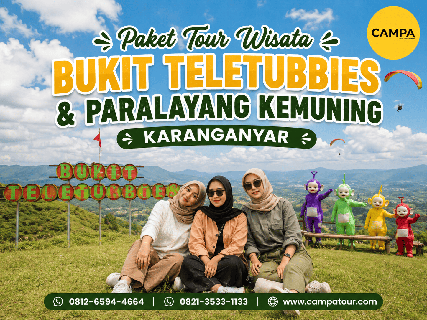 Paket Tour Wisata Bukit Teletubbies dan Paralayang Kemuning Karanganyar - Campa Tour