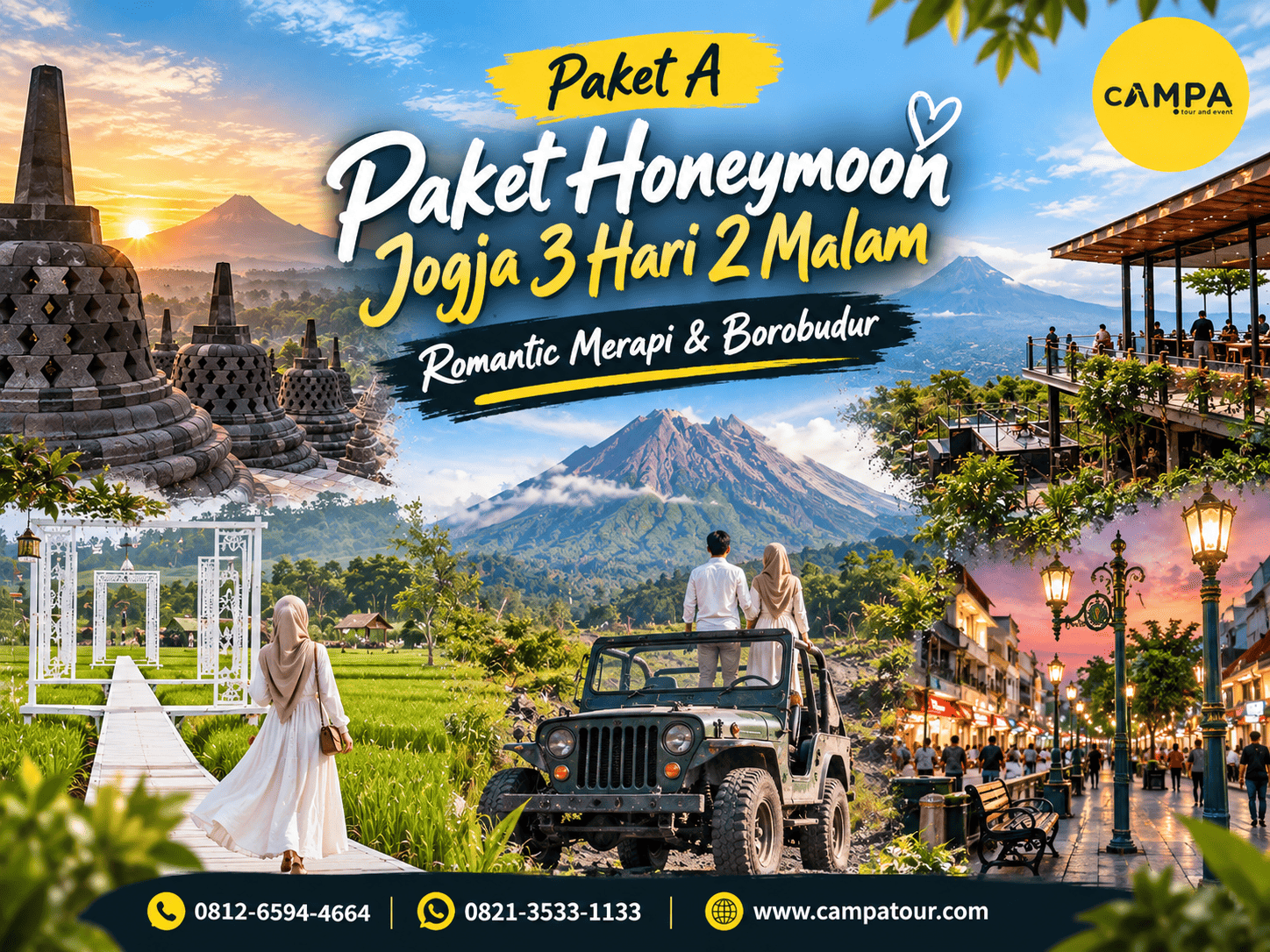 Paket Honeymoon Jogja 3 Hari 2 Malam - Romantic Merapi dan Borobudur bersama Campa Tour (A)