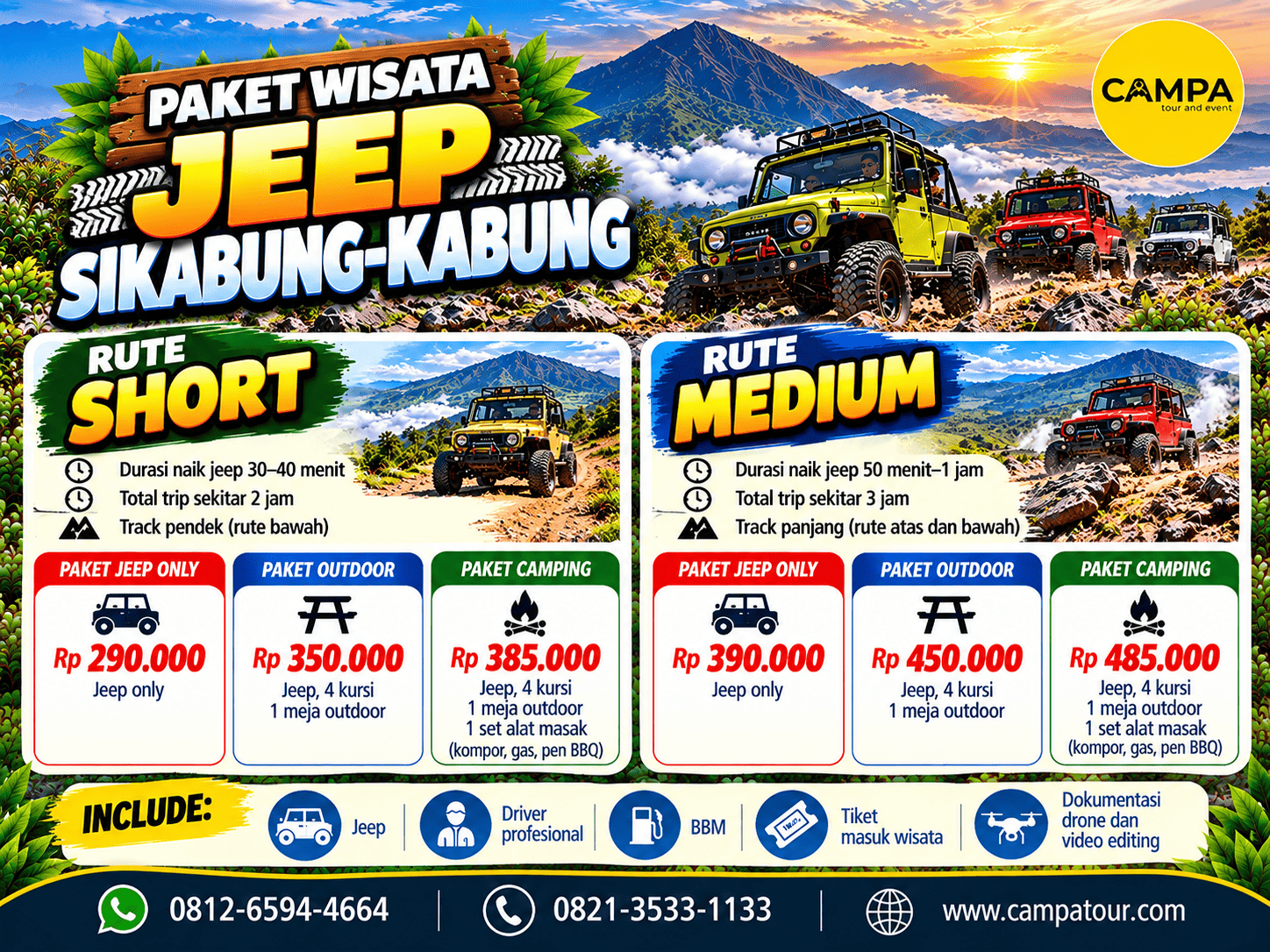 Paket Wisata Jeep Sikabung kabung bersama Campa Tour